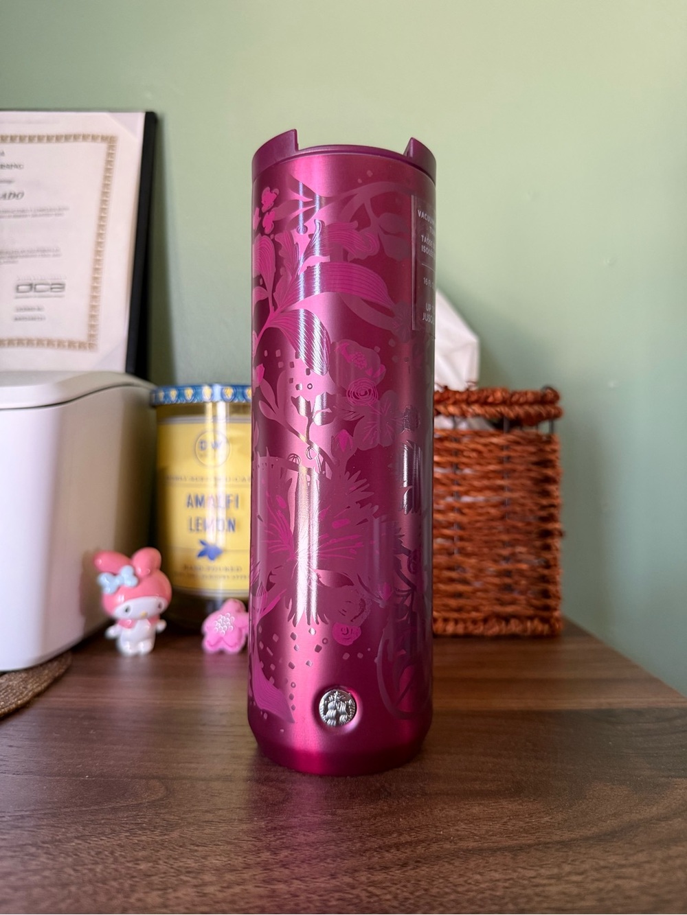 Starbucks Burgundy/Dark Magenta Floral Stainless Steel Tumbler
